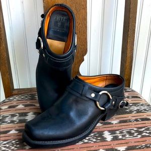 Frye Belted Harness Mules, Black, 8.5 M